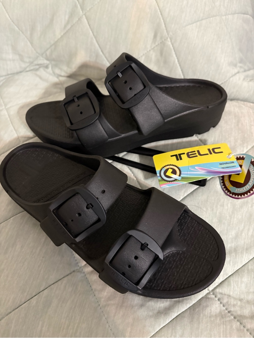 Telic Boise Bliss Black Double-Buckle Slide Sandals